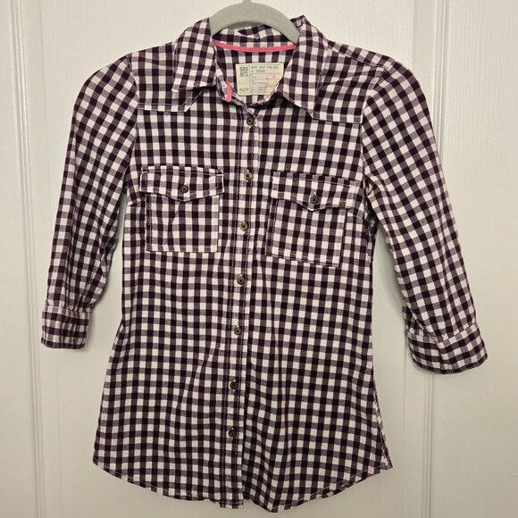 Garage Purple and white buffalo check plaid button up shirt, cotton - Picture 8 of 11